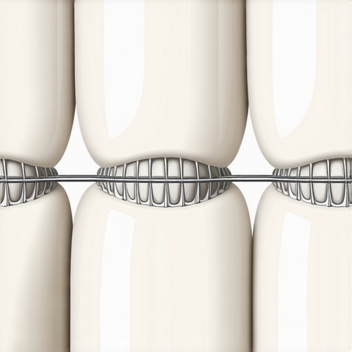 A dental splint wire bonded to front teeth to help heal a loose tooth after trauma.