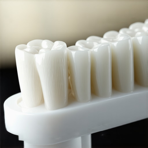 Macro view of toothbrush on enamel showing abrasive wear