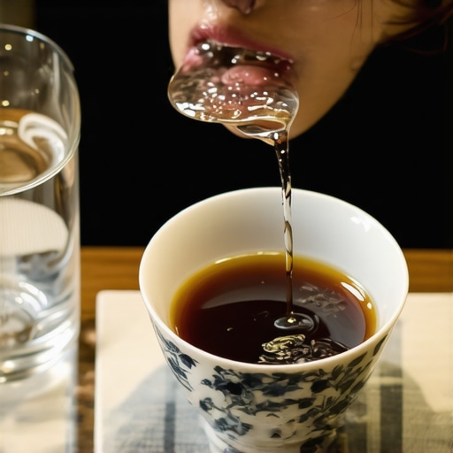 Effective Rinsing Technique for Tea Drinkers A person rinsing their mouth with water to prevent tea stains on their teeth.