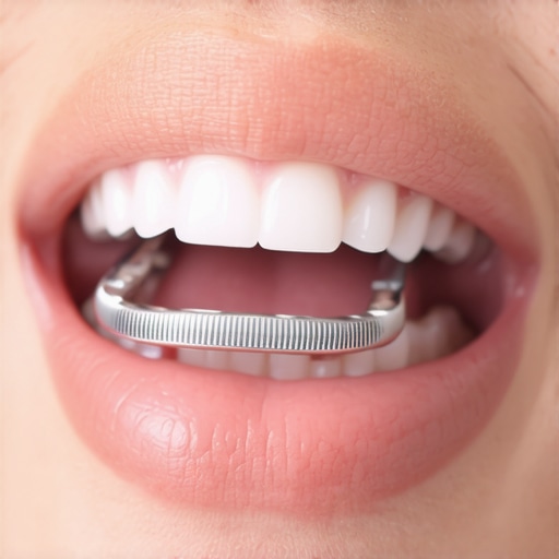 A person using a stainless steel tongue scraper to remove sulfur-producing bacteria from their tongue.