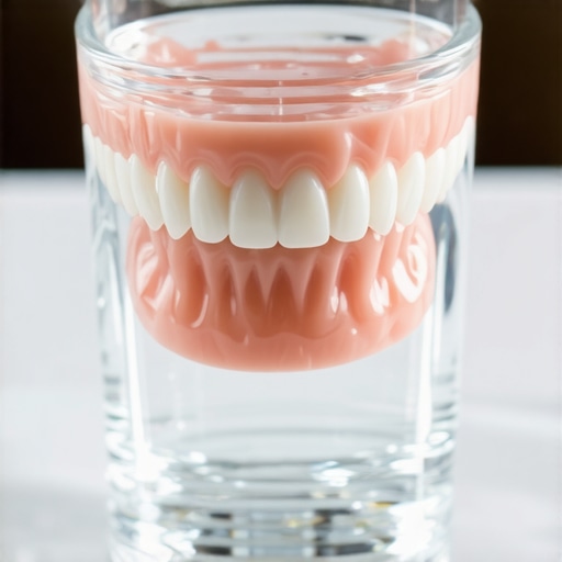 Essential Daily Denture Soaking Routine A clean upper denture soaking in water to prevent gum sores and irritation