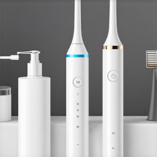 Essential High-Tech Oral Care Tools for Families A collection of modern dental tools including a water flosser and electric toothbrush on a bathroom counter.
