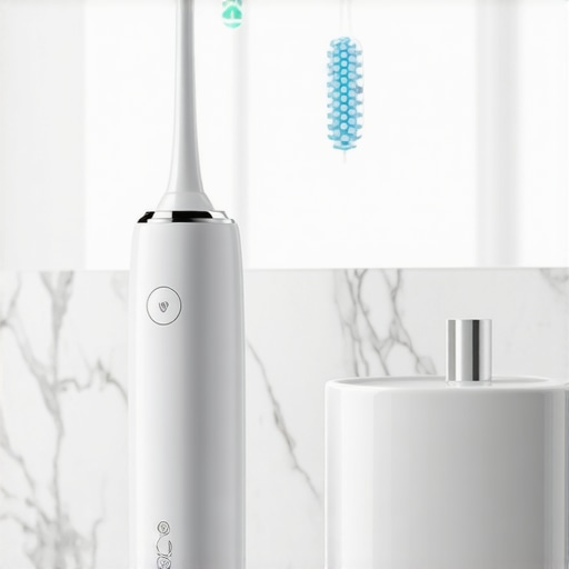 Essential Home Dental Care Tools Modern oral hygiene tools including a water flosser and electric toothbrush.