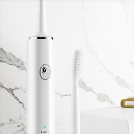 Essential Pregnancy Dental Tools A cordless water flosser and soft toothbrush on a bathroom counter for pregnancy oral care
