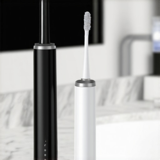 High-quality electric toothbrush and water flosser on a bathroom counter