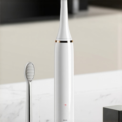 Essential tools for long term dental health Modern electric toothbrush and tongue scraper for family oral health maintenance