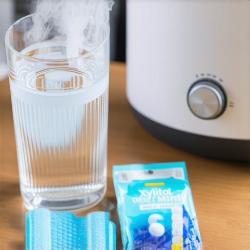 Hydration and saliva stimulation products on a nightstand