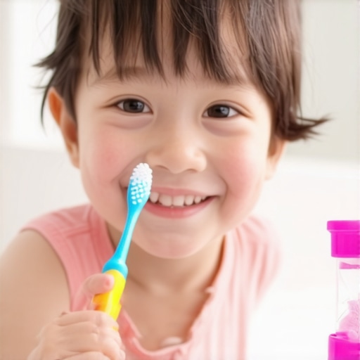 Fun Toothbrushing Routine for Kids A child using a sand timer to track their two-minute brushing session.