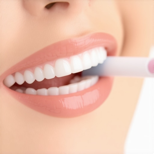 Close-up of an electric toothbrush illustrating the correct 45-degree angle for gentle gum care.