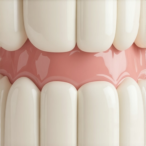 Close-up of a dental bridge and a soft toothbrush illustrating proper maintenance.