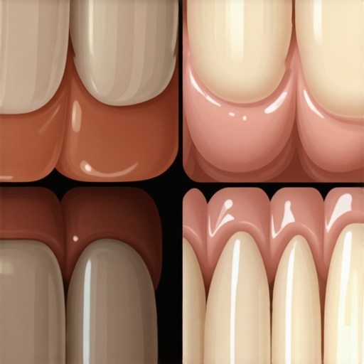 A clinical comparison of healthy dental enamel and gums versus tissue damaged by hard brushing.