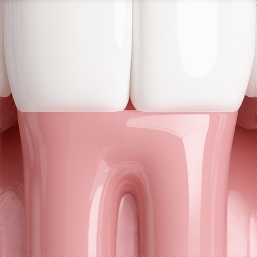 Close up of a dental bridge meeting healthy gum tissue illustrating proper oral hygiene and margin care.
