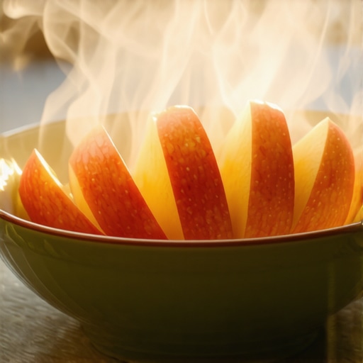 Steamed apple slices in a bowl to help prevent itchy gums from oral allergy syndrome.