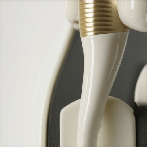 Close-up of a dental model showing tooth roots and jawbone structure.