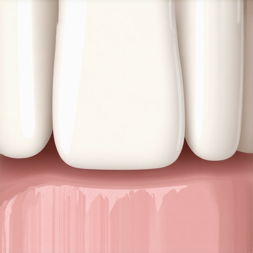 Macro View of Veneer and Healthy Gum Line A high-detail close-up showing how porcelain veneers sit against natural gum tissue to emphasize the importance of non-abrasive cleaning.