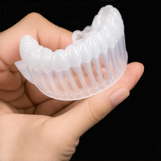 Close up of a clear dental night guard for teeth grinding