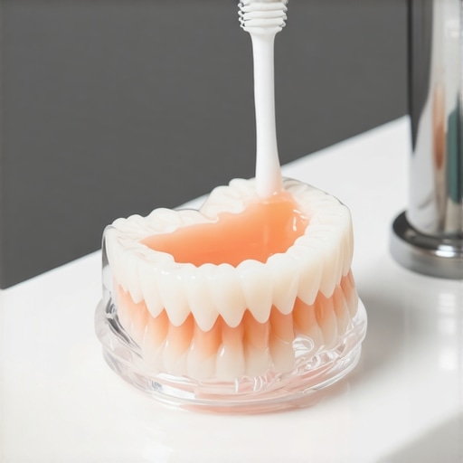 Cleaning a nightguard with a toothbrush and soap to remove bacteria.