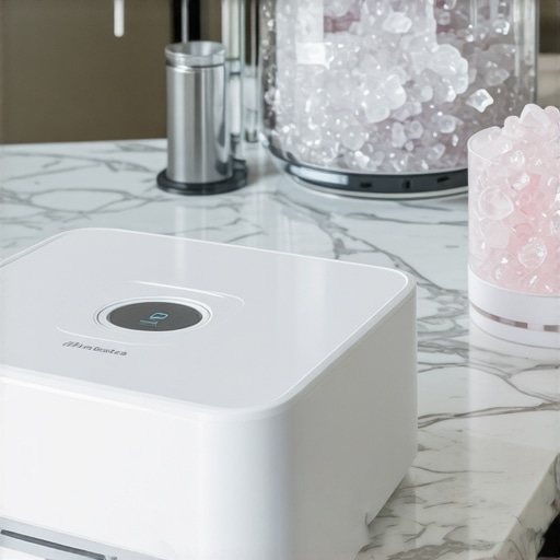 Ultrasonic cleaner for clear dental aligners on a bathroom counter