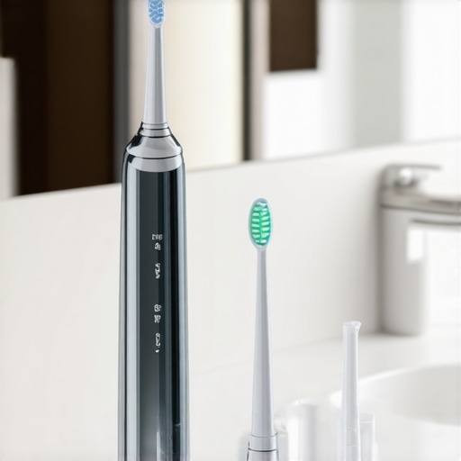 Modern Cosmetic Dental Maintenance Tools High-tech dental tools including a sonic toothbrush and water flosser for veneer maintenance