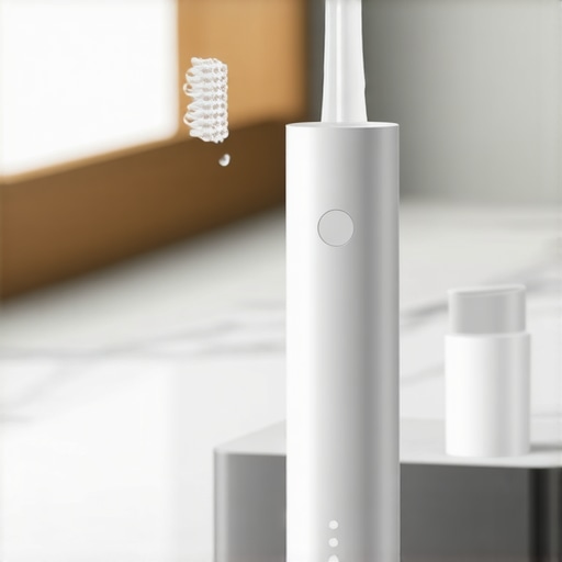 High-quality water flosser and electric toothbrush on a bathroom counter for daily oral care.