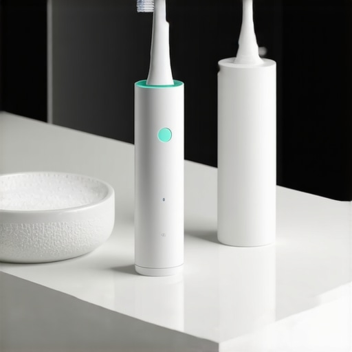 Modern Dental Maintenance Tools A collection of advanced dental tools including an electric toothbrush and water flosser on a marble counter.
