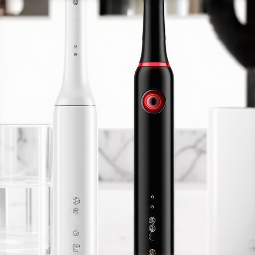 An electric toothbrush with a pressure sensor and a water flosser on a bathroom counter