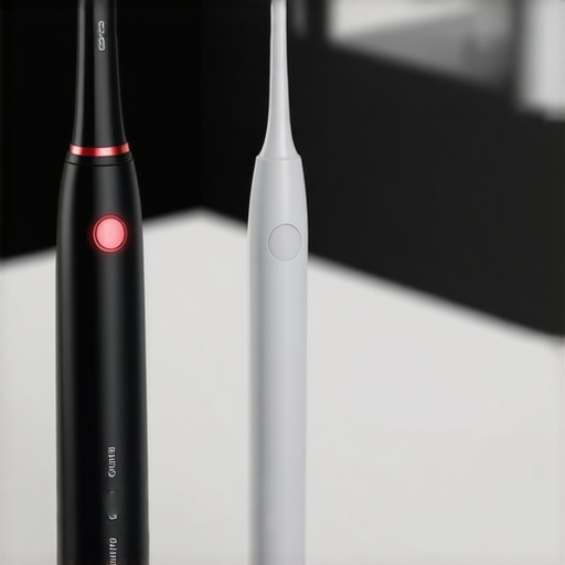 Modern Dental Maintenance Tools Electric toothbrush with pressure sensor and water flosser on a bathroom counter