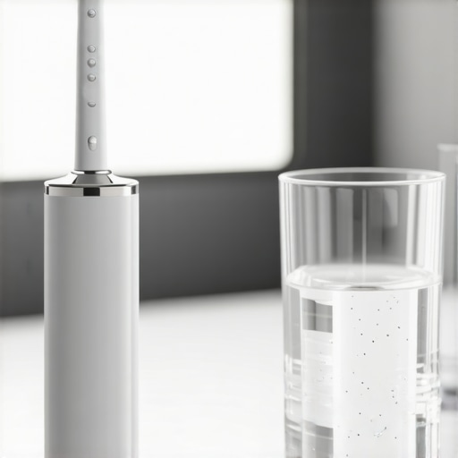 Modern Dental Maintenance Tools A high-end electric toothbrush and water flosser on a bathroom counter representing advanced oral health maintenance.