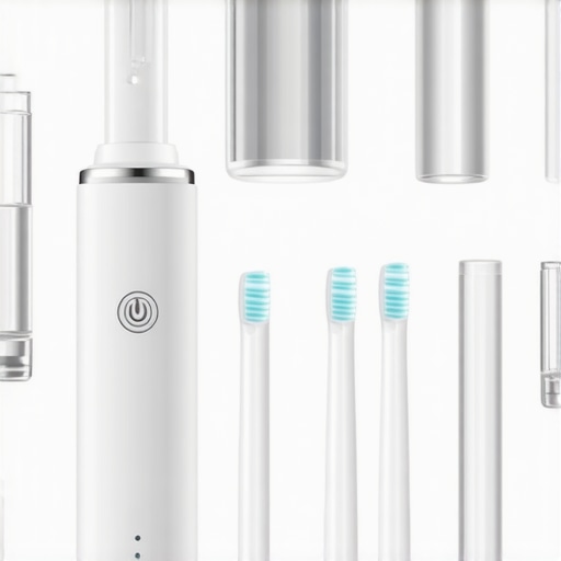 High-tech dental tools including a sonic toothbrush and water flosser on a bathroom counter.