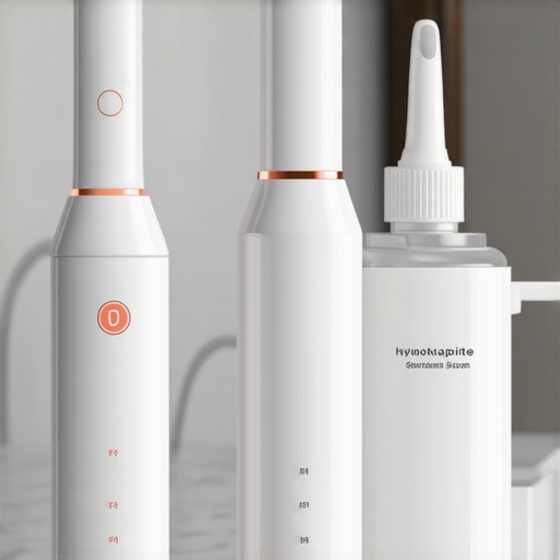 Modern Dental Maintenance Tools Electric toothbrush with pressure sensor and water flosser for enamel protection.