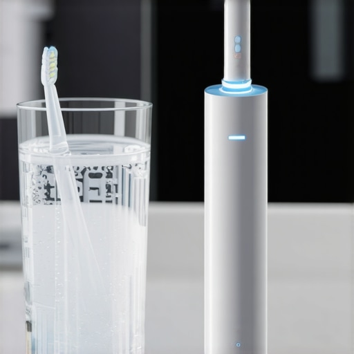 Modern Dental Technology for Smile Maintenance Electric toothbrush and water flosser on a counter illustrating advanced oral care maintenance.