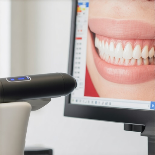 A dentist using a digital scanner to create a 3D model of a patient's teeth to ensure perfect bite alignment for athletes.