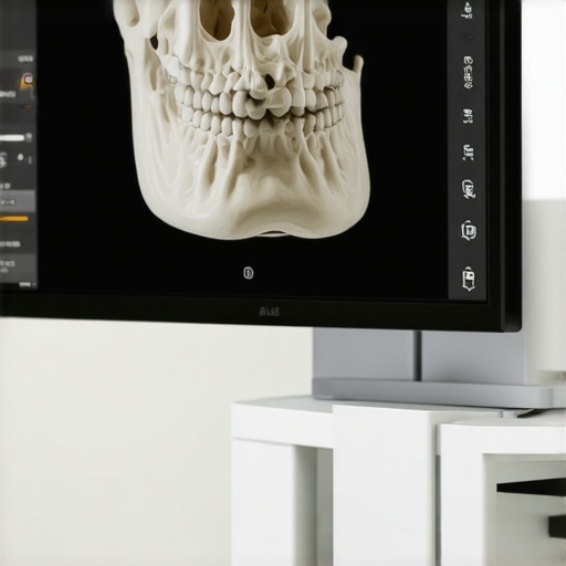 A 3D digital dental scan on a computer screen in a dentist office.