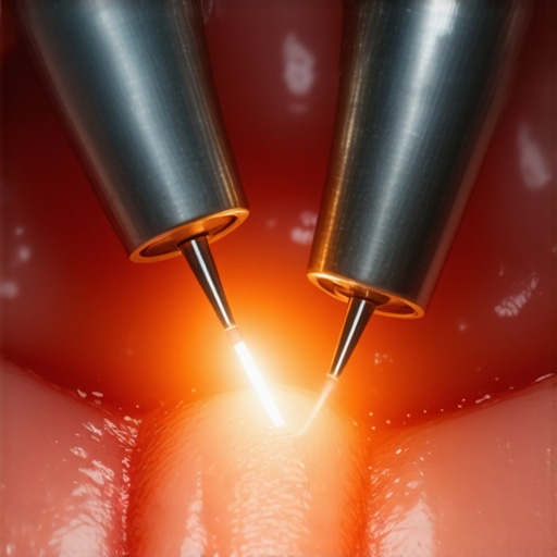 A dentist performing a laser gingivectomy to correct a gummy smile.
