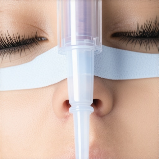 Close-up of a patient wearing a dental sedation mask for nitrous oxide during a procedure.