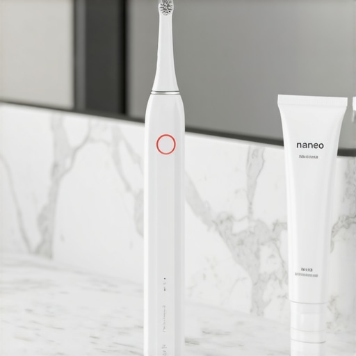 High-tech electric toothbrush and remineralizing toothpaste for healthy family smiles.