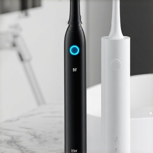 Modern Oral Health Tools High-tech electric toothbrush and water flosser for advanced home dental care.