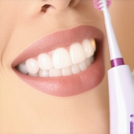 Modern electric toothbrush with pressure sensor A dental electric toothbrush showing a pressure sensor light to warn against aggressive brushing.