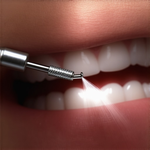 Modern gentle ultrasonic teeth cleaning Hygienist using ultrasonic scaler for gentle teeth cleaning
