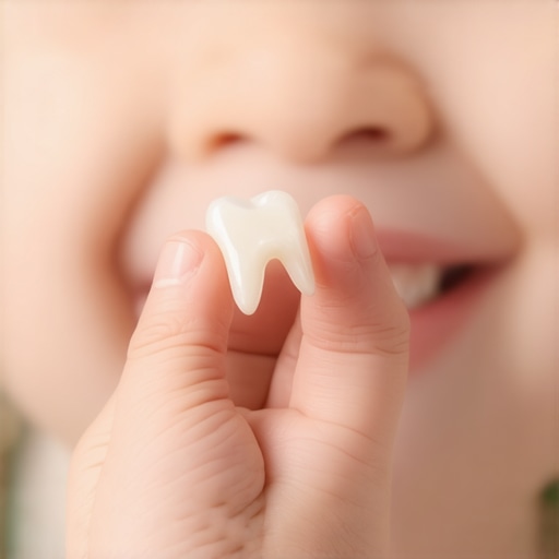 Naturally Shed Baby Tooth A child holding a naturally shed baby tooth illustrating healthy dental development.