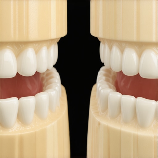 Dental model showing the difference between a healthy palate and one narrowed by thumb sucking.