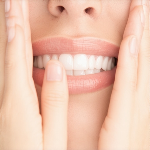 Person demonstrating how to locate and relax the jaw joint for TMJ relief