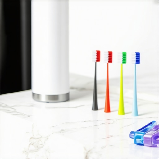 A collection of interdental brushes and a water flosser nozzle designed for cleaning dental crowns.