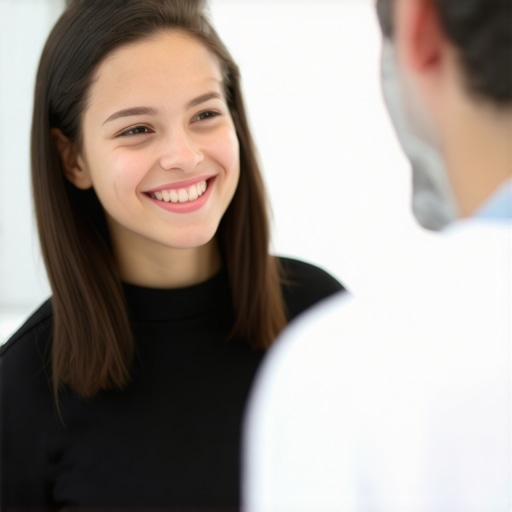 A dentist showing a parent a digital scan of a child's jaw alignment and airway.