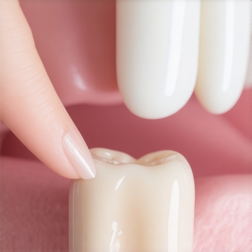 A dentist explaining tooth structure and enamel health to a patient using a digital model.