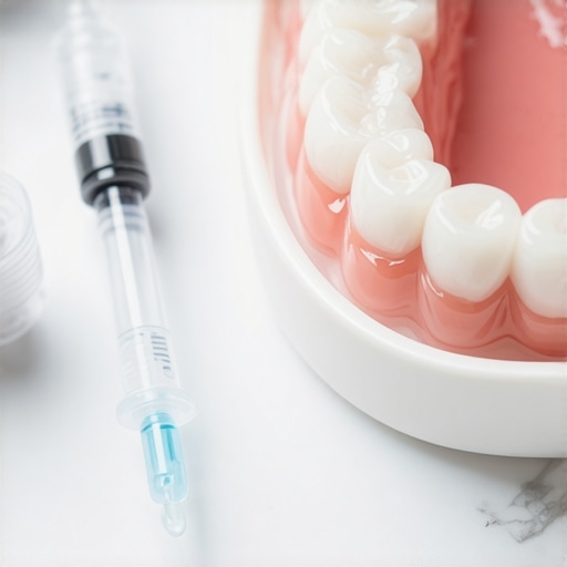Professional Dental Whitening Tray and Gel A custom-molded clear whitening tray and professional-grade whitening gel syringe for sensitive teeth.