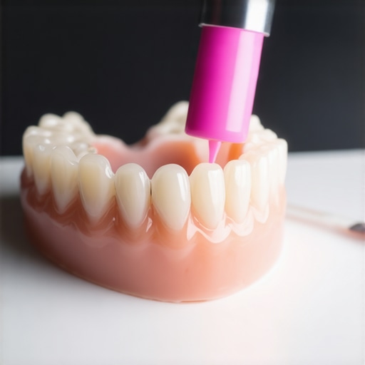 Professional Denture Soft Reline Procedure A dentist applying soft reline material to a denture to improve fit after weight loss.