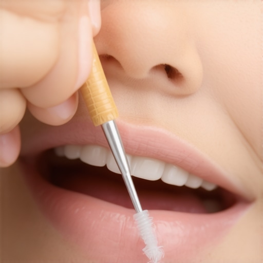 A pediatric dentist demonstrating the correct way to brush sensitive gums during tooth eruption.