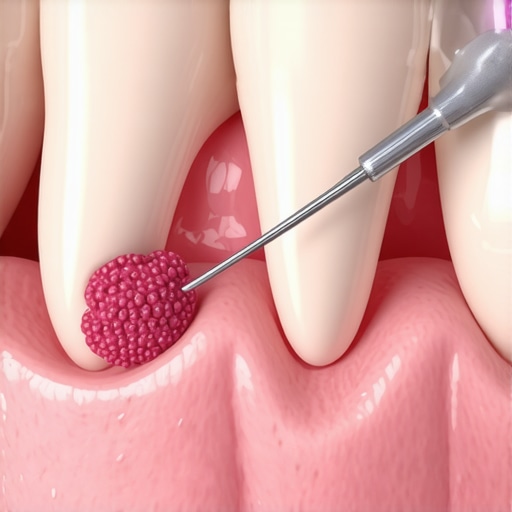A dentist using a periodontal probe to check for gum health during a cleaning.