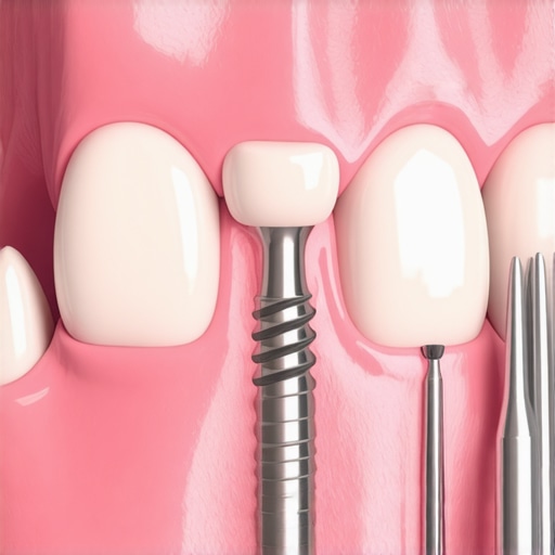 A dentist performing a professional cleaning on a dental implant to prevent peri-implantitis